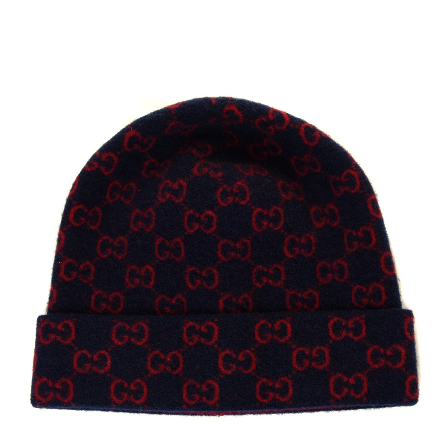 Wool GG Monogram Fog Tricot Beanie Hat XL Midnight Blue Red