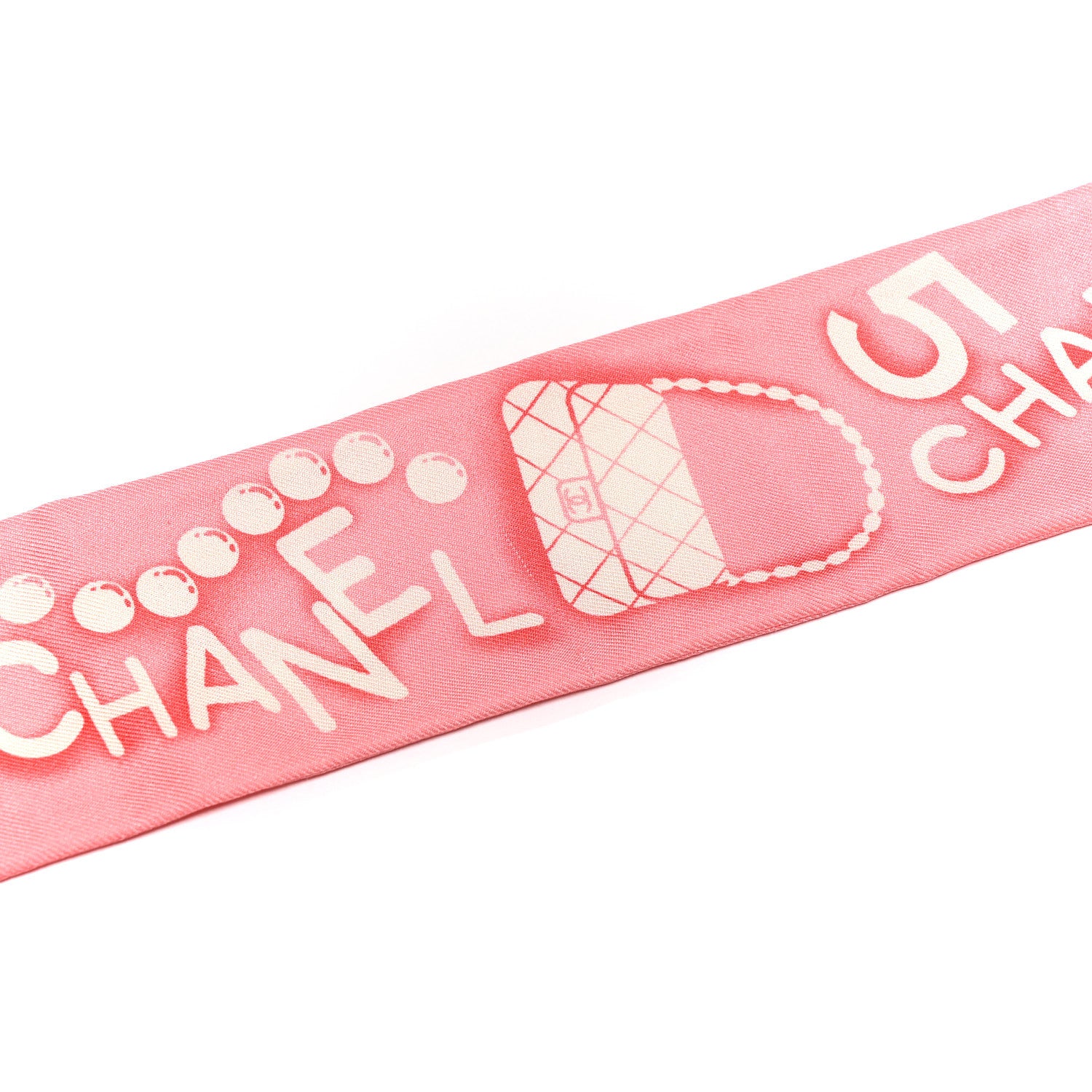 Chanel Silk CC Slim Floral Bandeau Scarf Pink Ivory 4 of 4