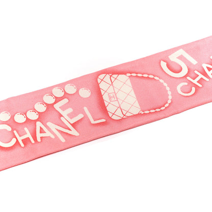 Chanel Silk CC Slim Floral Bandeau Scarf Pink Ivory 4 of 4