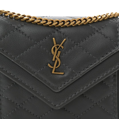 Saint Laurent Lambskin Quilted Monogram Micro Gaby Crossbody Bag Storm 9 of 11