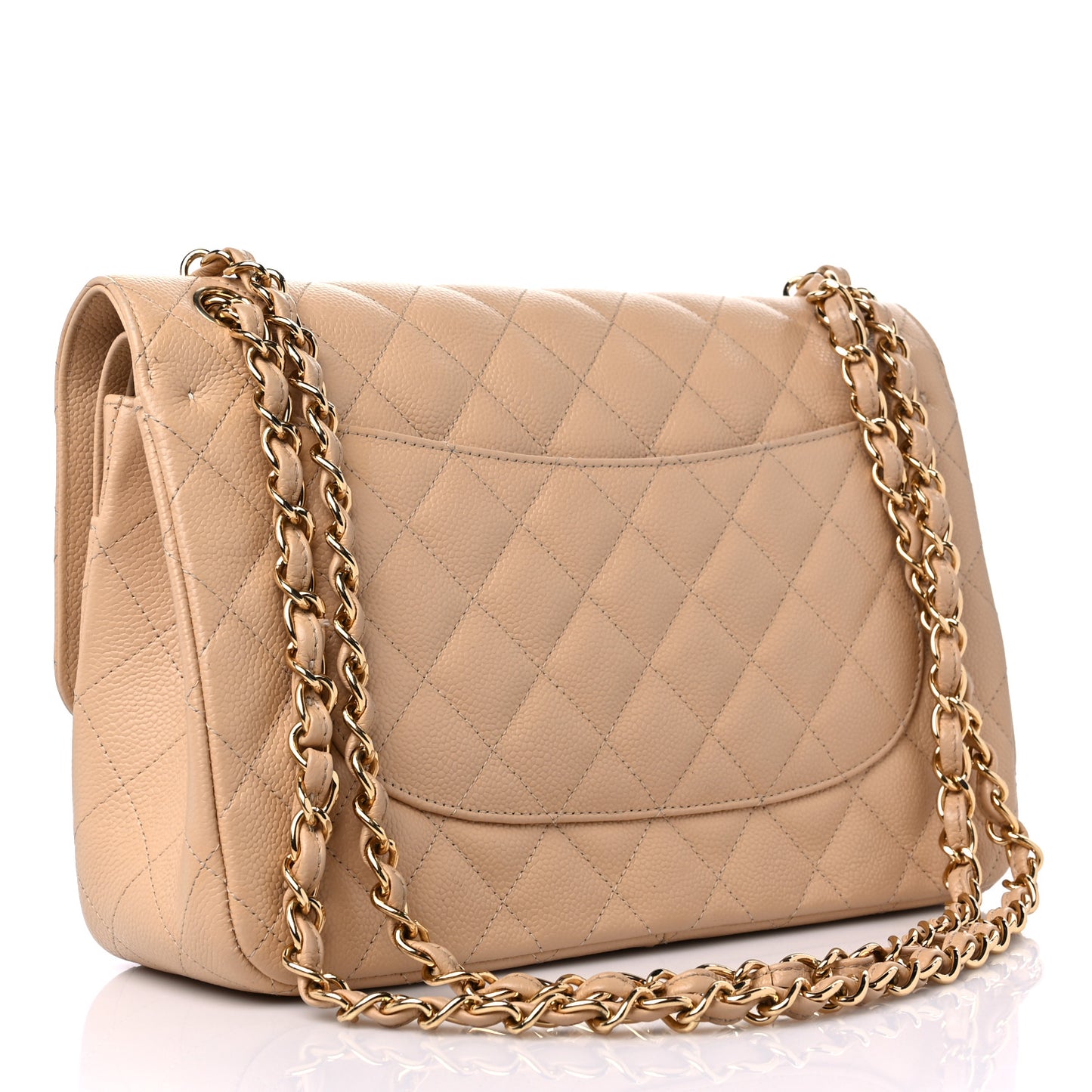 Caviar Quilted Jumbo Double Flap Beige Clair