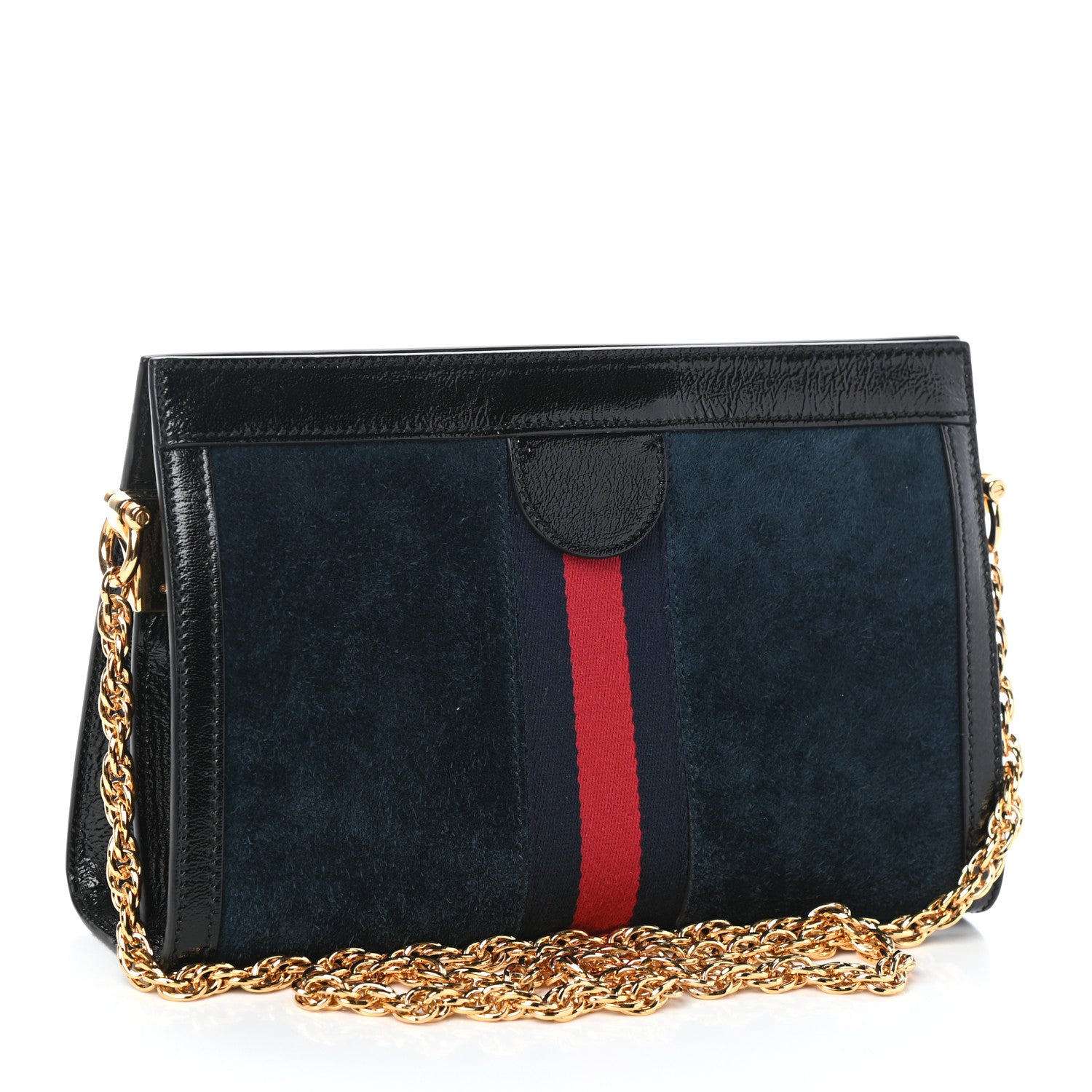 Gucci Suede Patent Web Dragon Embroidered Small Ophidia Chain Shoulder Bag Blue Black 3 of 9