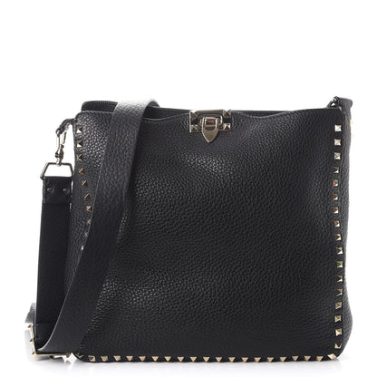Valentino Garavani Pebbled Calfskin Large Rockstud Flip-Lock Messenger Bag Black 1 of 10