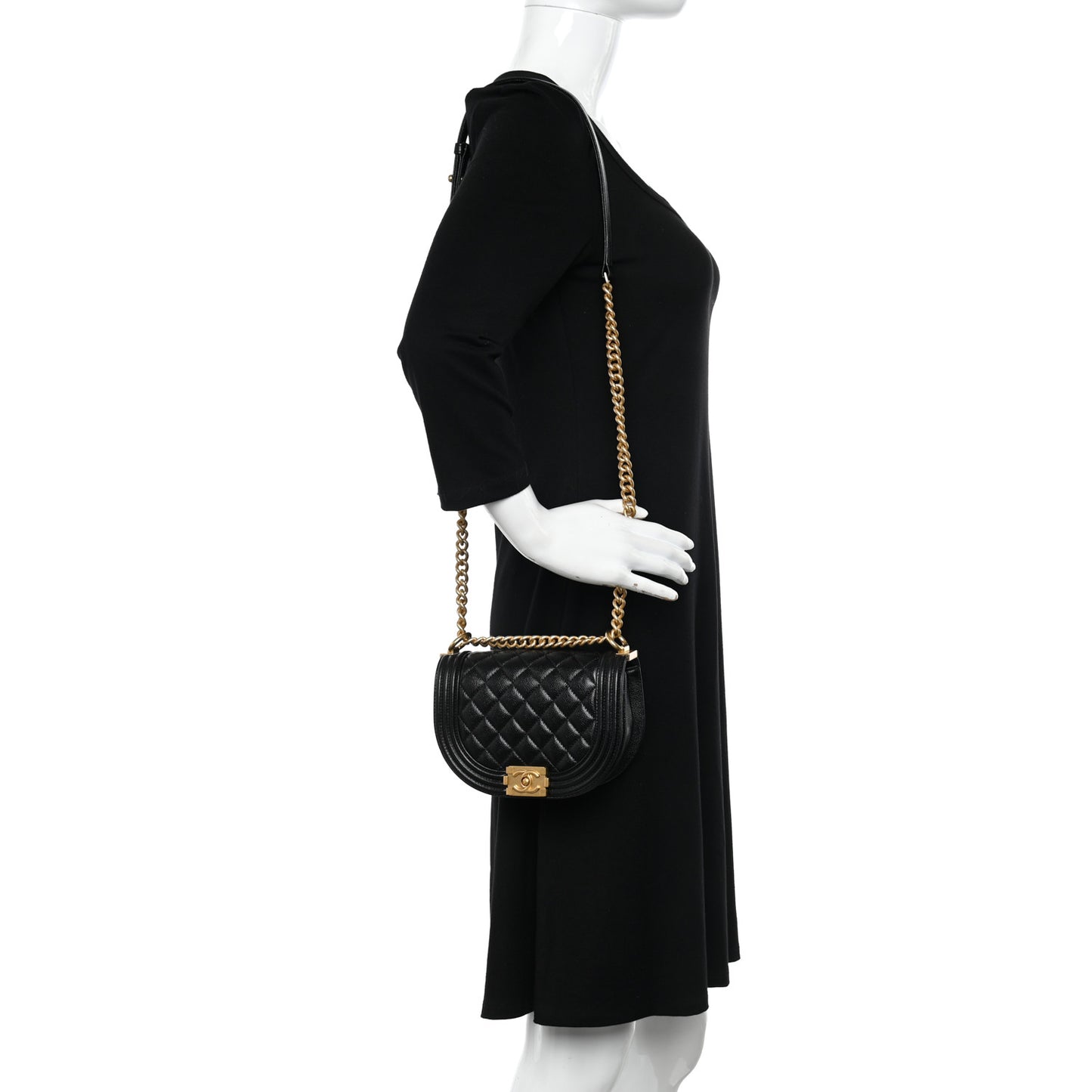 Caviar Quilted Small Boy Messenger Bag Black