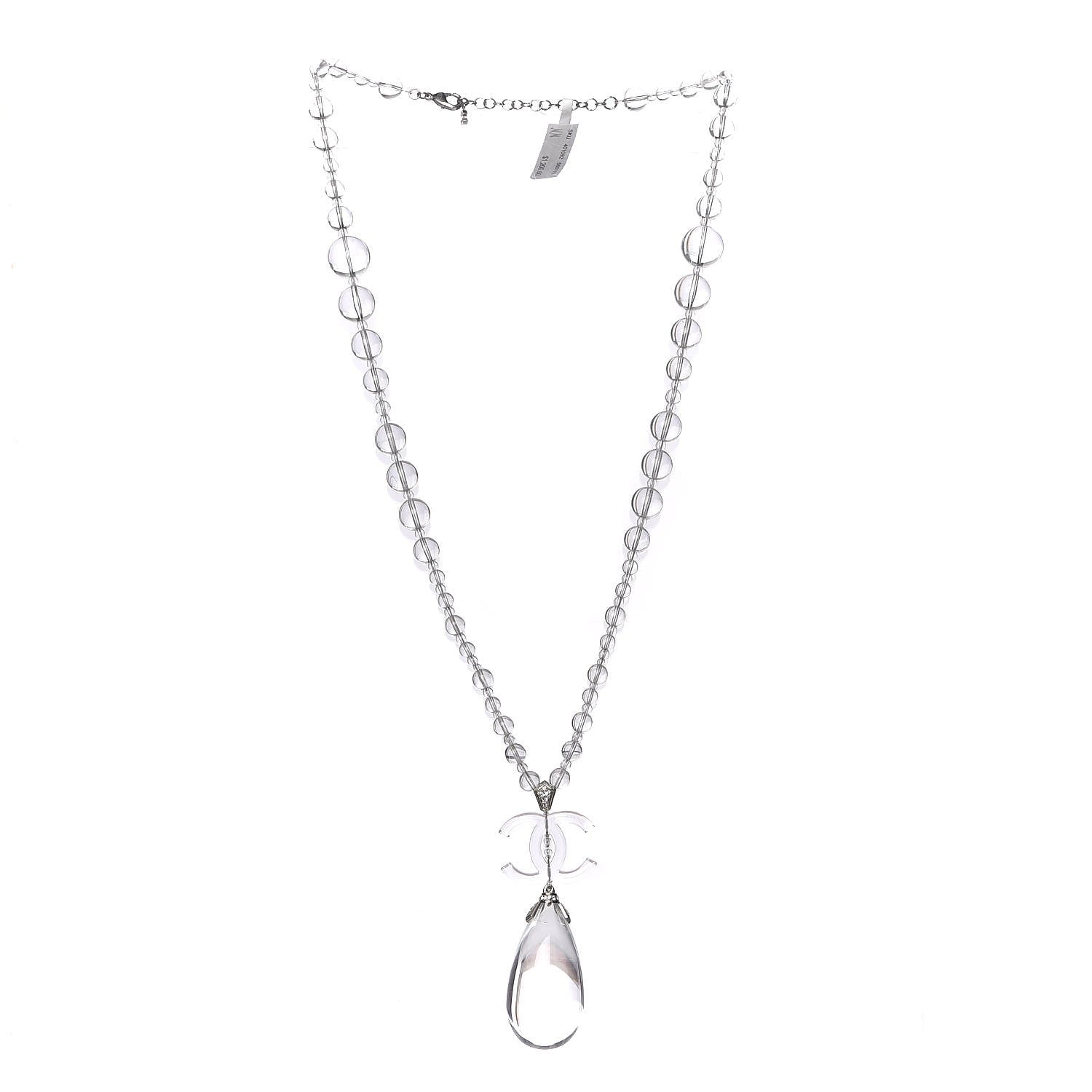 Chanel Translucent Resin Crystal CC Long Chain Necklace Silver 3 of 4