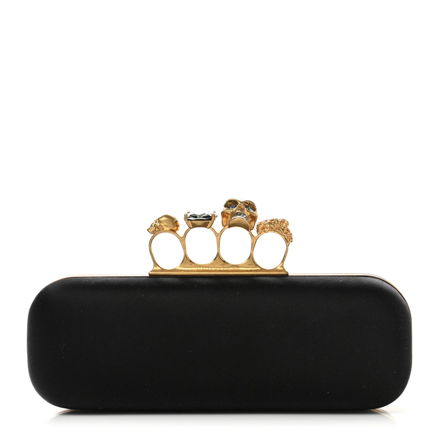 Satin Skull Knuckle Duster Box Clutch Black
