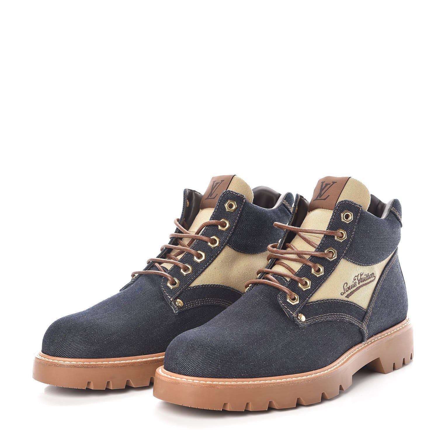 Louis Vuitton Denim Mens Oberkampf Ankle Boots 7.5 Marine 3 of 8