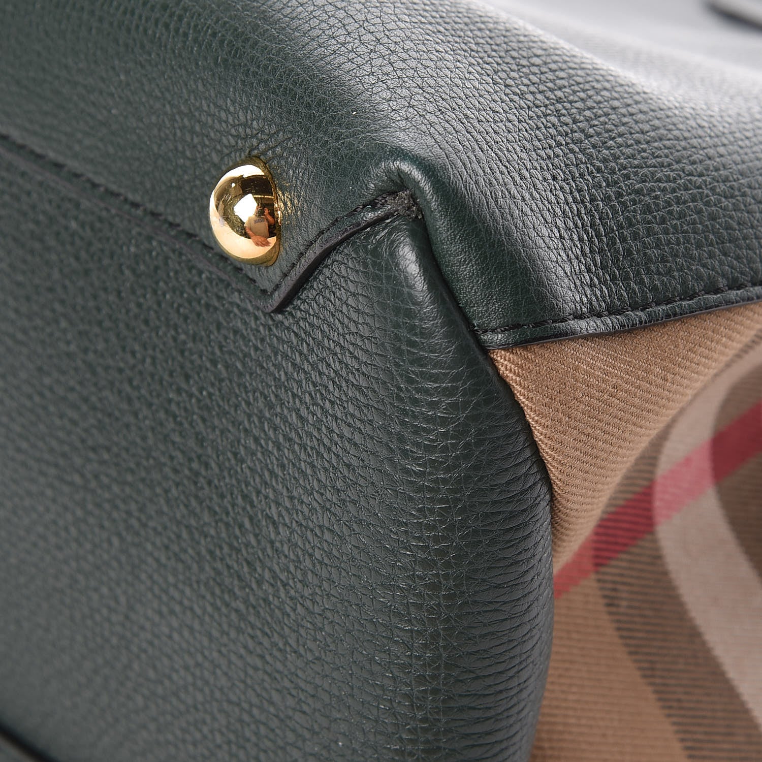 Burberry Grainy Calfskin House Check Large Banner Tote Dark Bottle Green 11 of 13