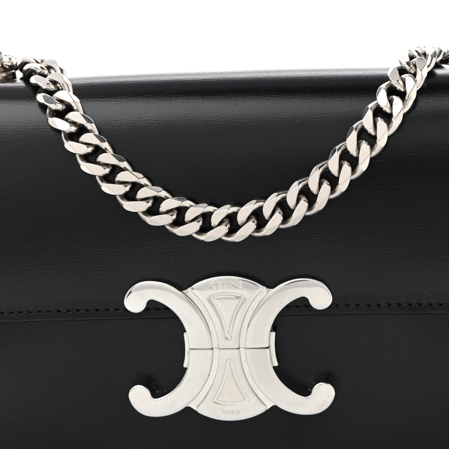 Celine Shiny Calfskin Triomphe Chain Shoulder Bag Black 7 of 9