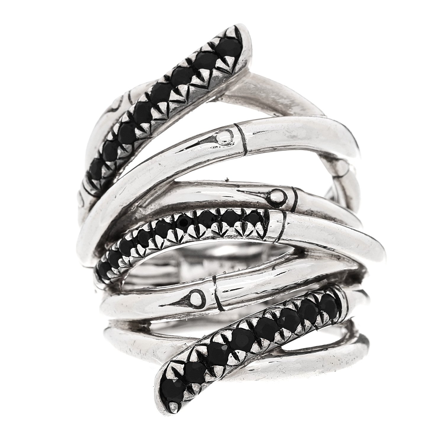 John Hardy Sterling Silver Black Sapphire Bamboo Lava Wide Wrap Ring 54 7 1 of 5