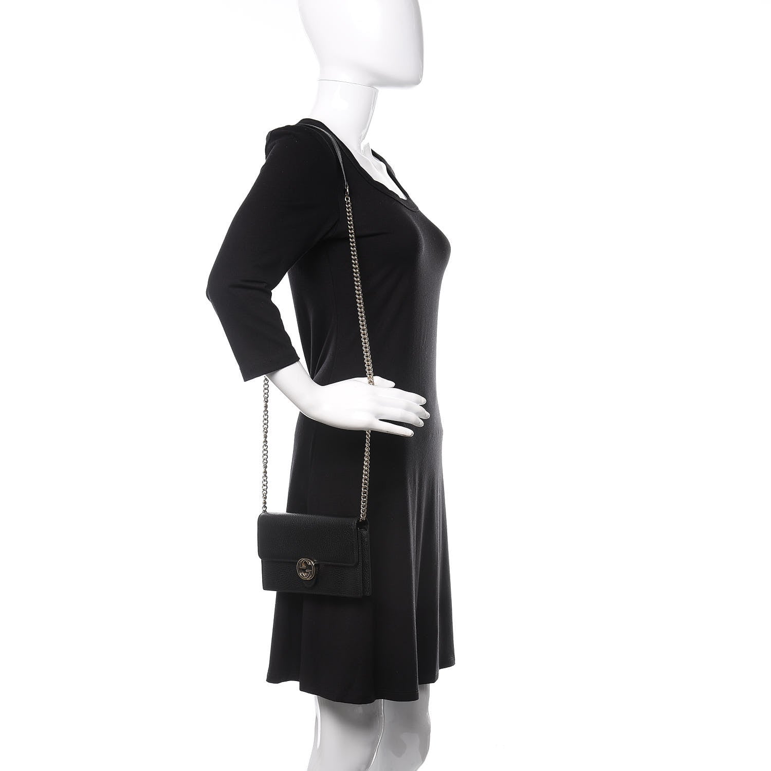 Gucci Dollar Calfskin Interlocking G Chain Wallet Black 2 of 11