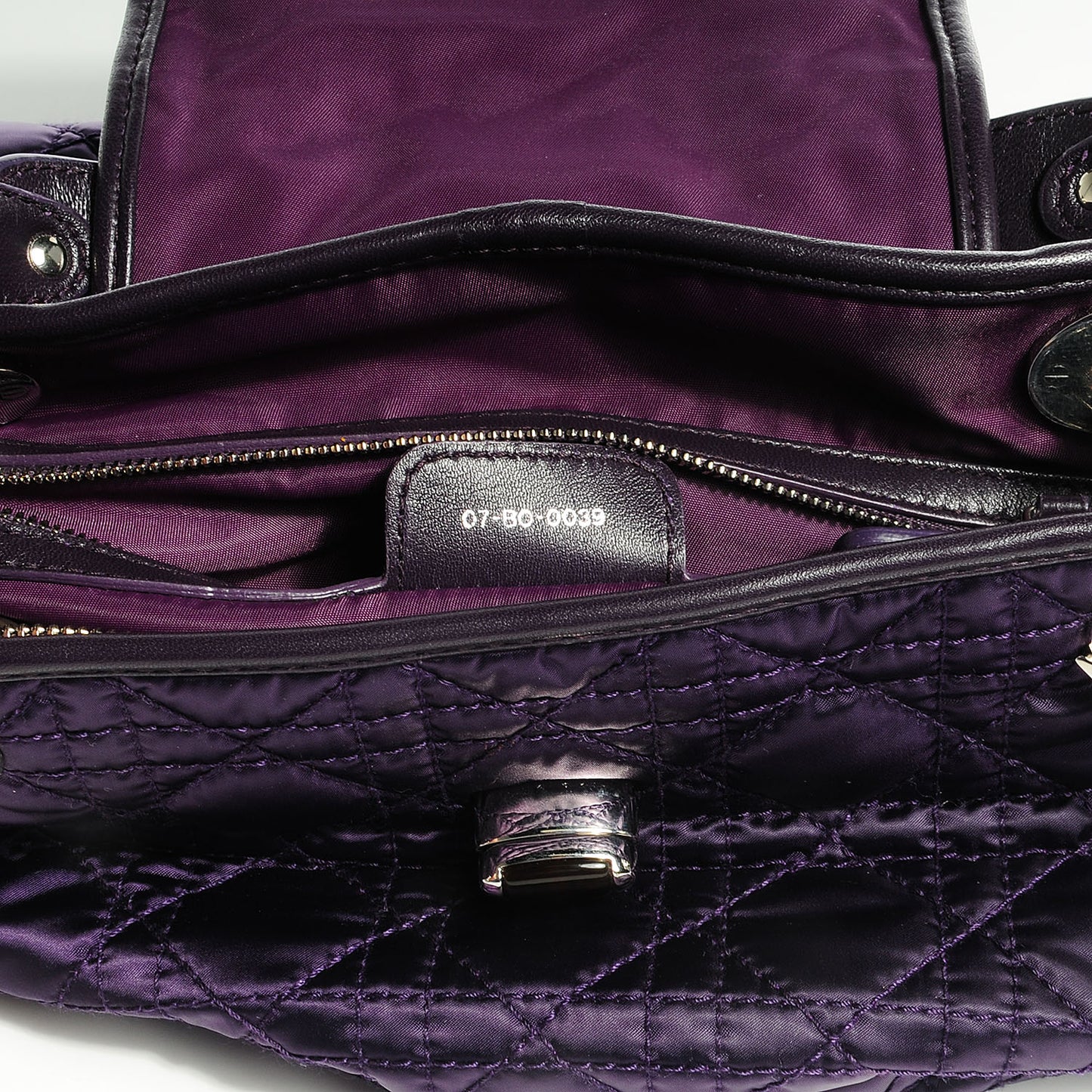 Satin Cannage Charming Lock Flap Bag Purple