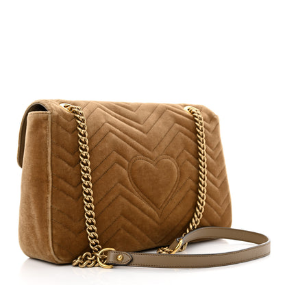 Gucci Velvet Matelasse Medium GG Marmont Shoulder Bag Taupe 3 of 12