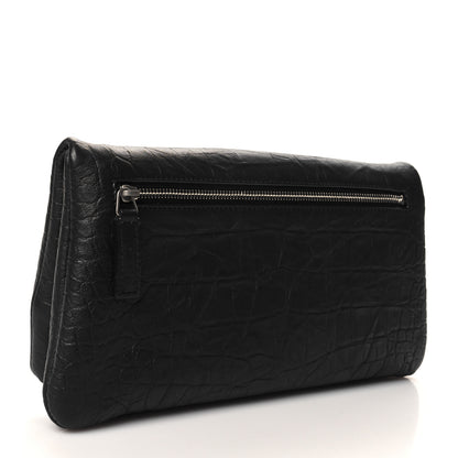 Saint Laurent Calfskin Crocodile Embossed West Hollywood Monogram Fold Over Clutch Black 3 of 10