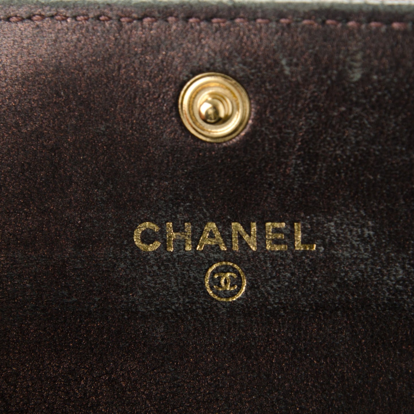 Metallic Lambskin Camellia Embossed Card Holder Brown
