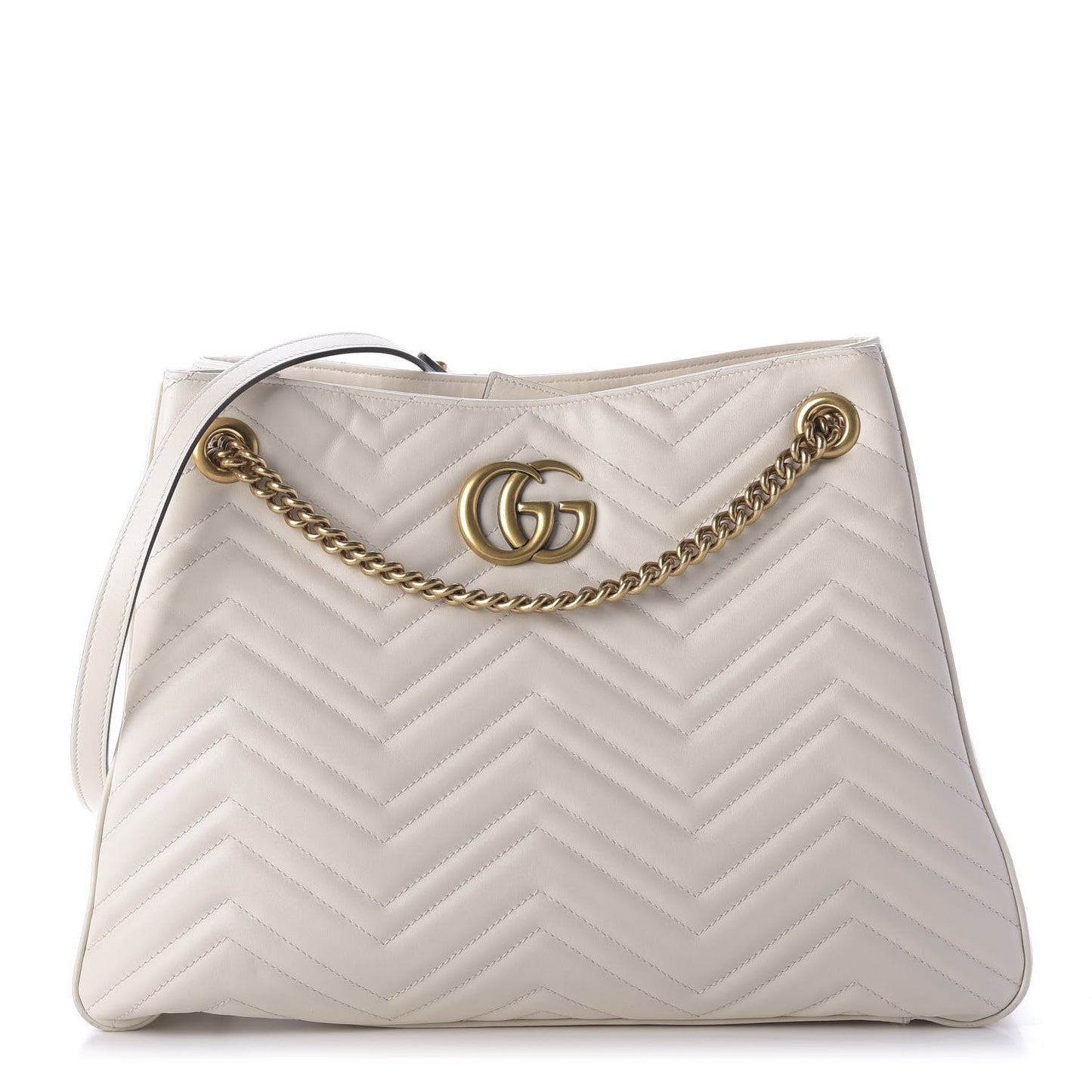 Calfskin Matelasse Medium GG Marmont Shoulder Tote Bag White