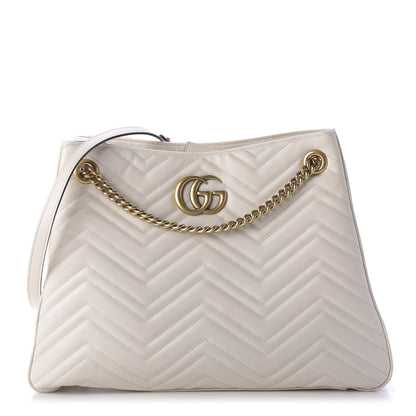 Gucci Calfskin Matelasse Medium GG Marmont Shoulder Tote Bag White 1 of 9