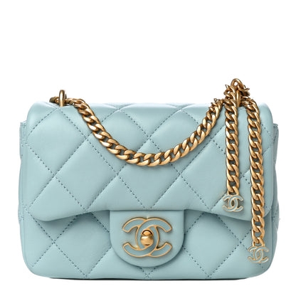 Chanel Lambskin Enamel Quilted Mini Pending CC Square Flap Light Blue 1 of 10