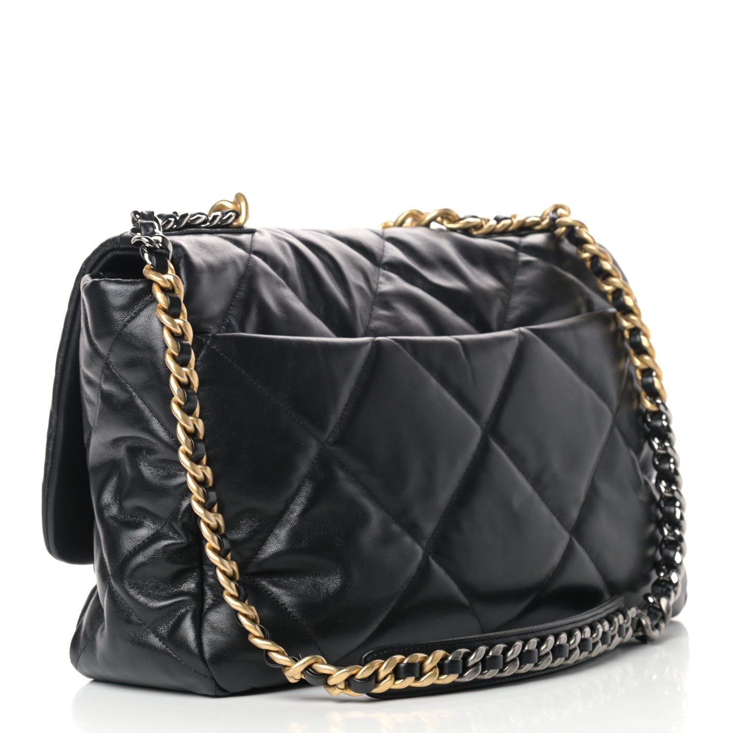 Chanel Shiny Goatskin Quilted Maxi Chanel 19 Flap Black 2 of 10