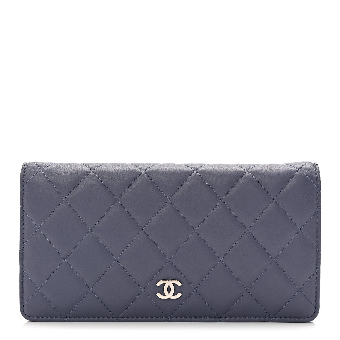 Lambskin Quilted Yen Wallet Blue