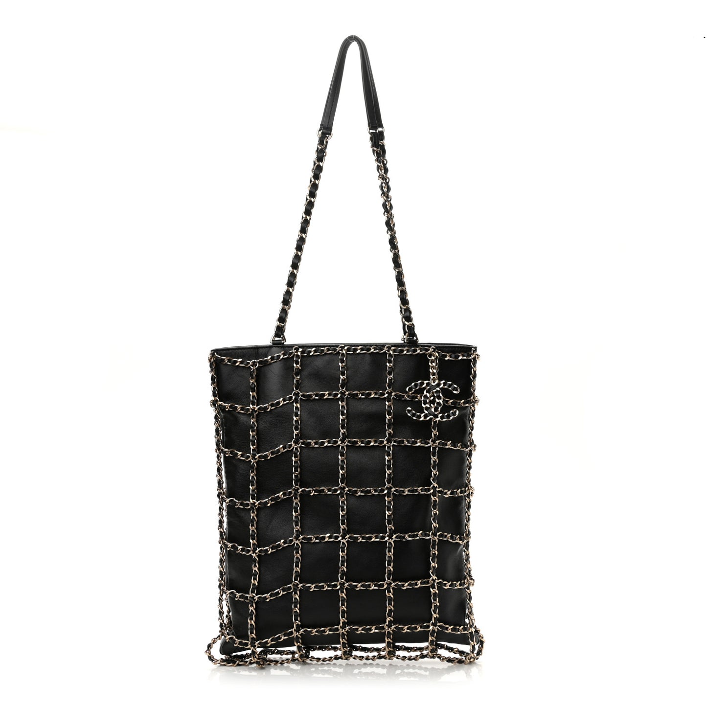 Lambskin Large Shopping Chain Tote Black