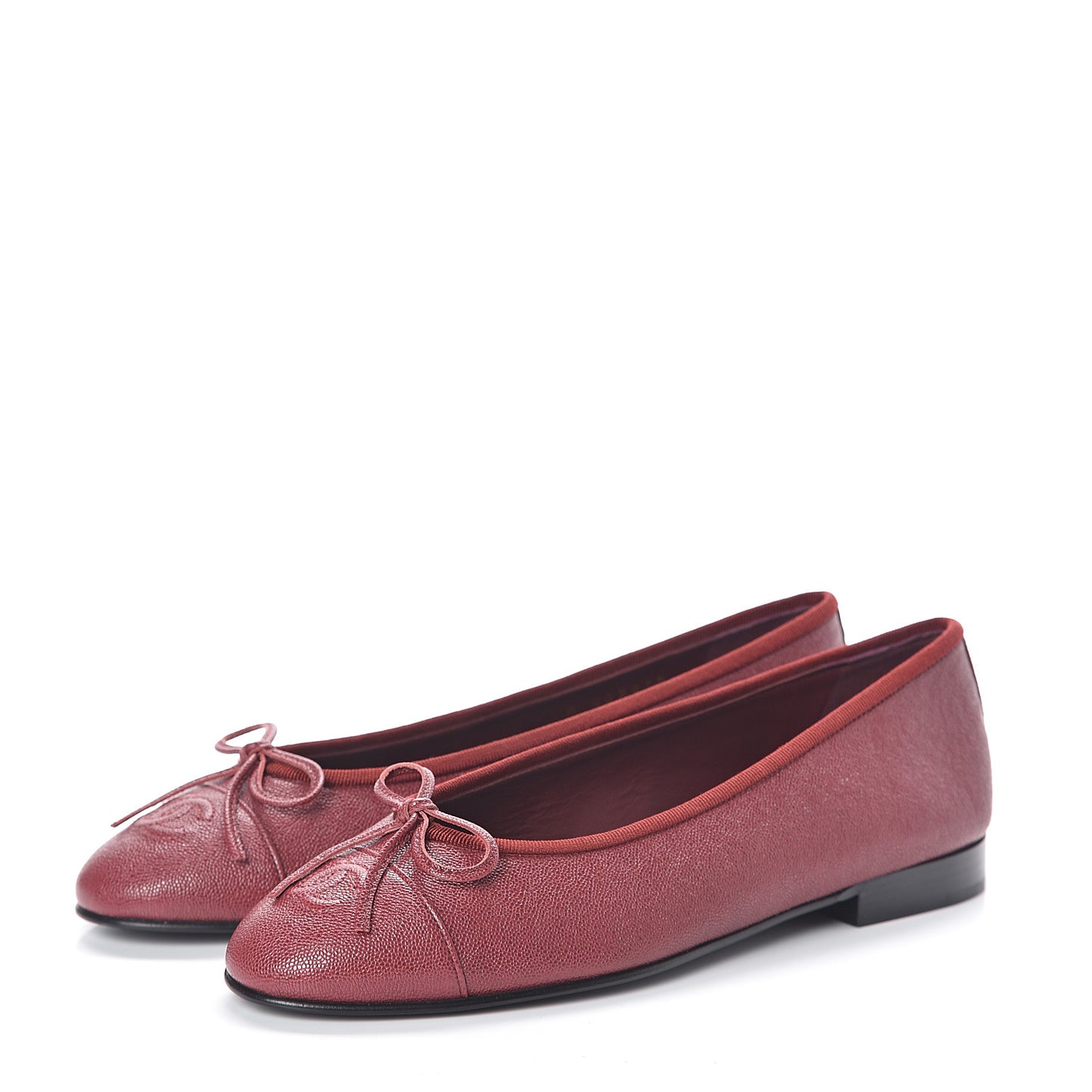 Grained Calfskin Cap Toe Ballerina Flats 37.5 Burgundy