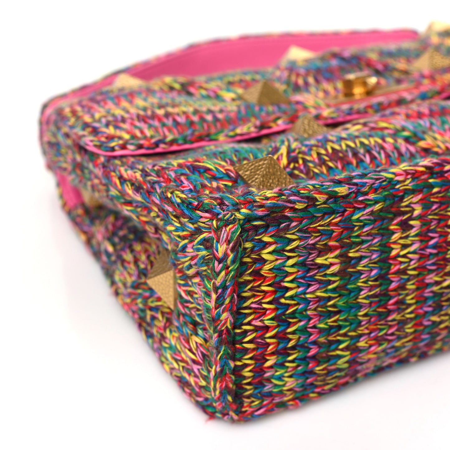 Wool Woven Large Roman Stud Shoulder Bag Multicolor Feminine Pink