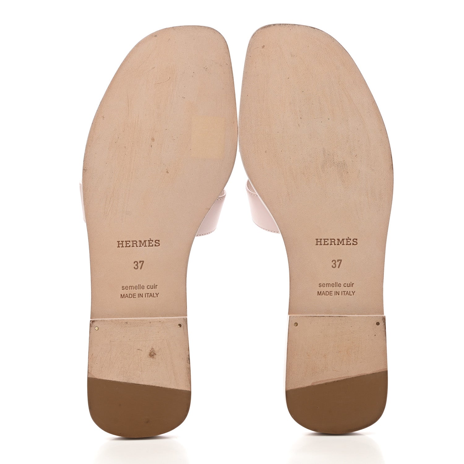 Hermes Box Calfskin Oran Sandals 37 Rose Pale 5 of 9