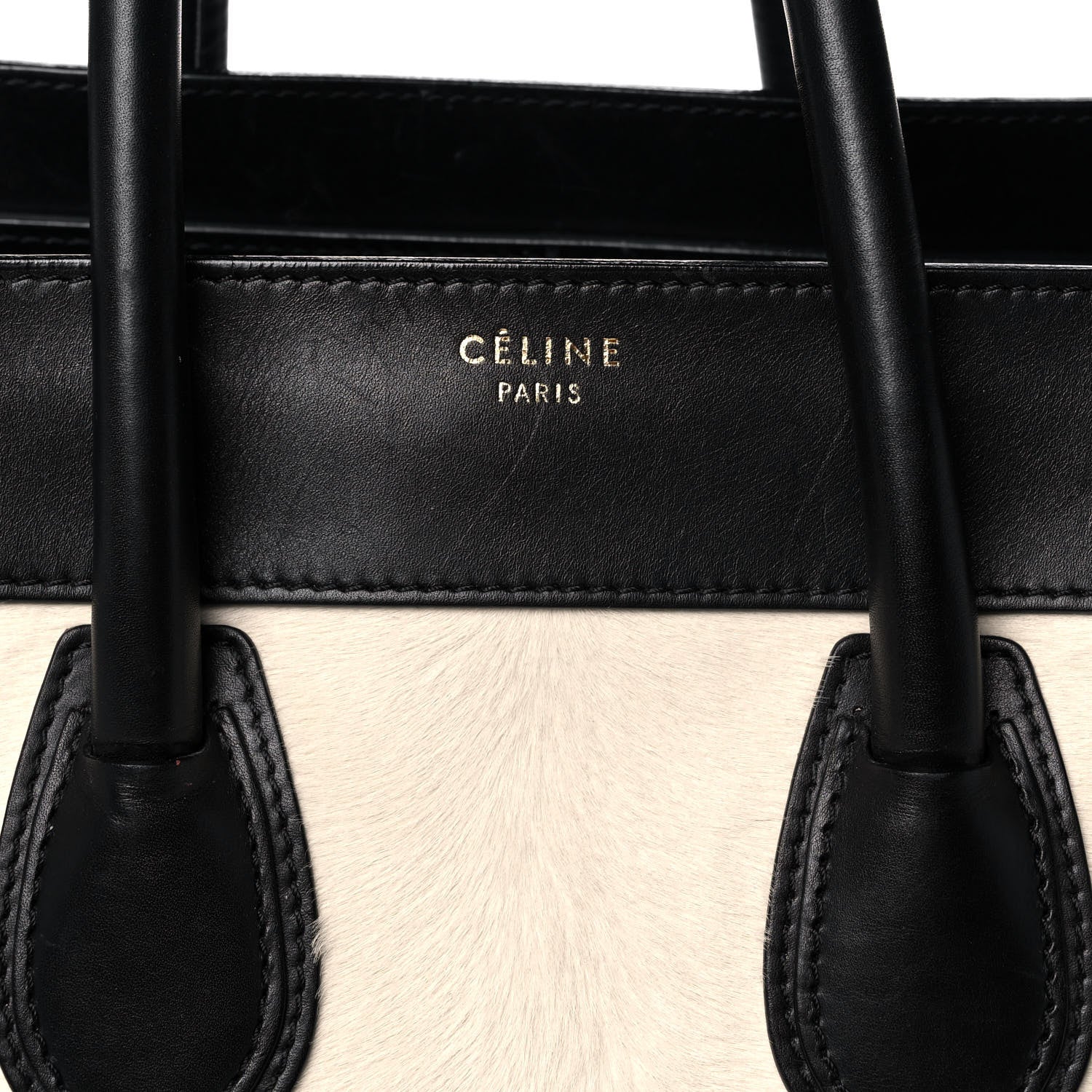 Celine Pony Hair Mini Tri-Color Luggage Ivory Black Brown 7 of 17