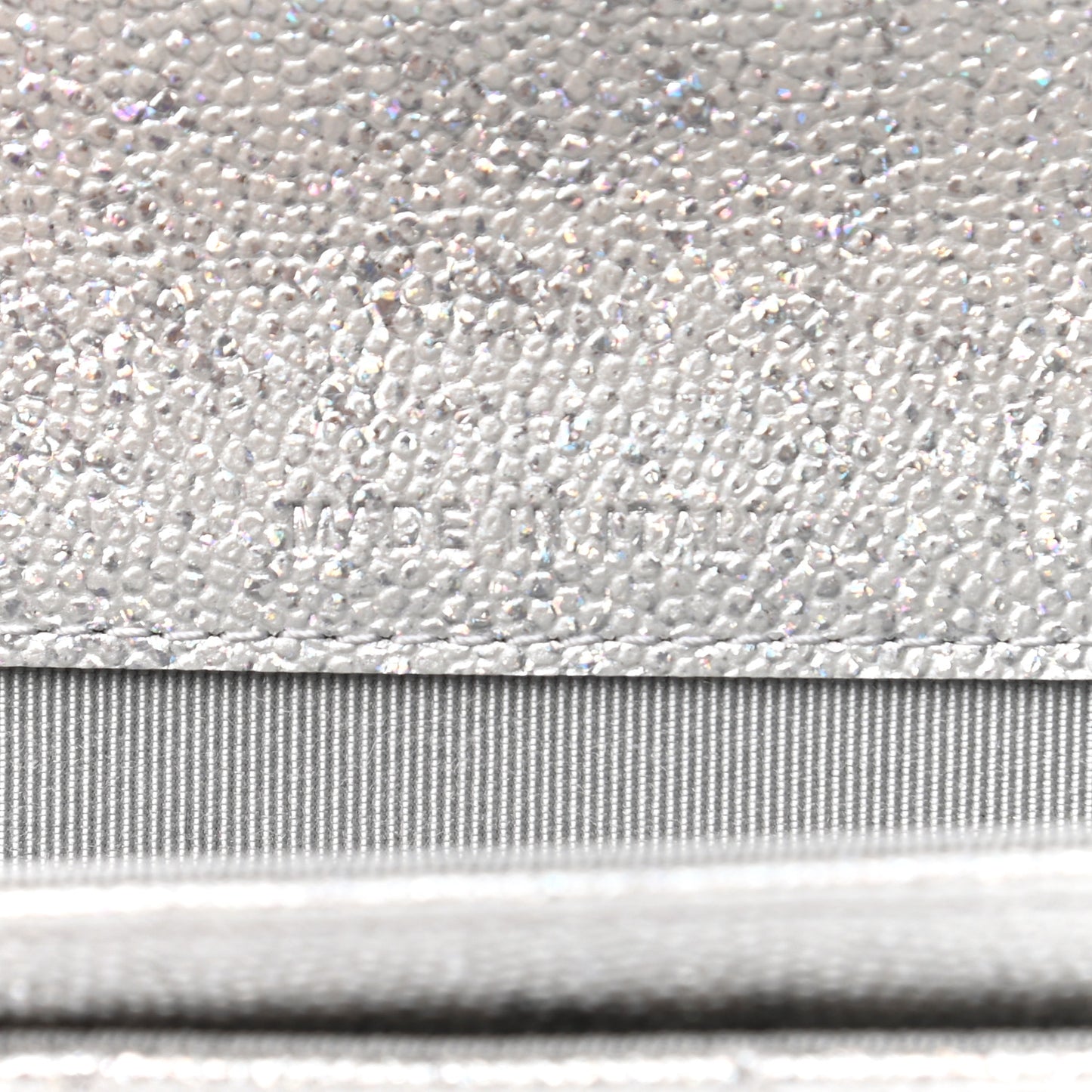 Glittered Metallic Caviar Quilted Flap Card Holder Wallet Silver