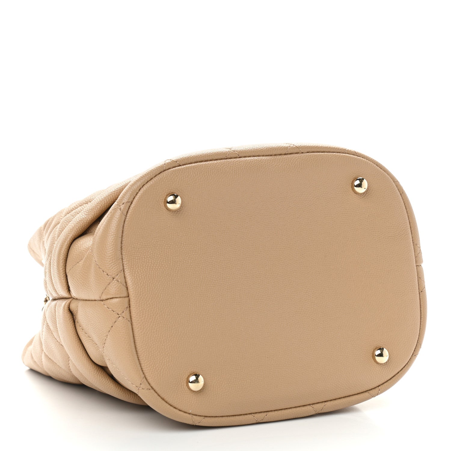 Chanel Caviar Quilted Rolled Up Bucket Drawstring Bag Beige 4 of 10