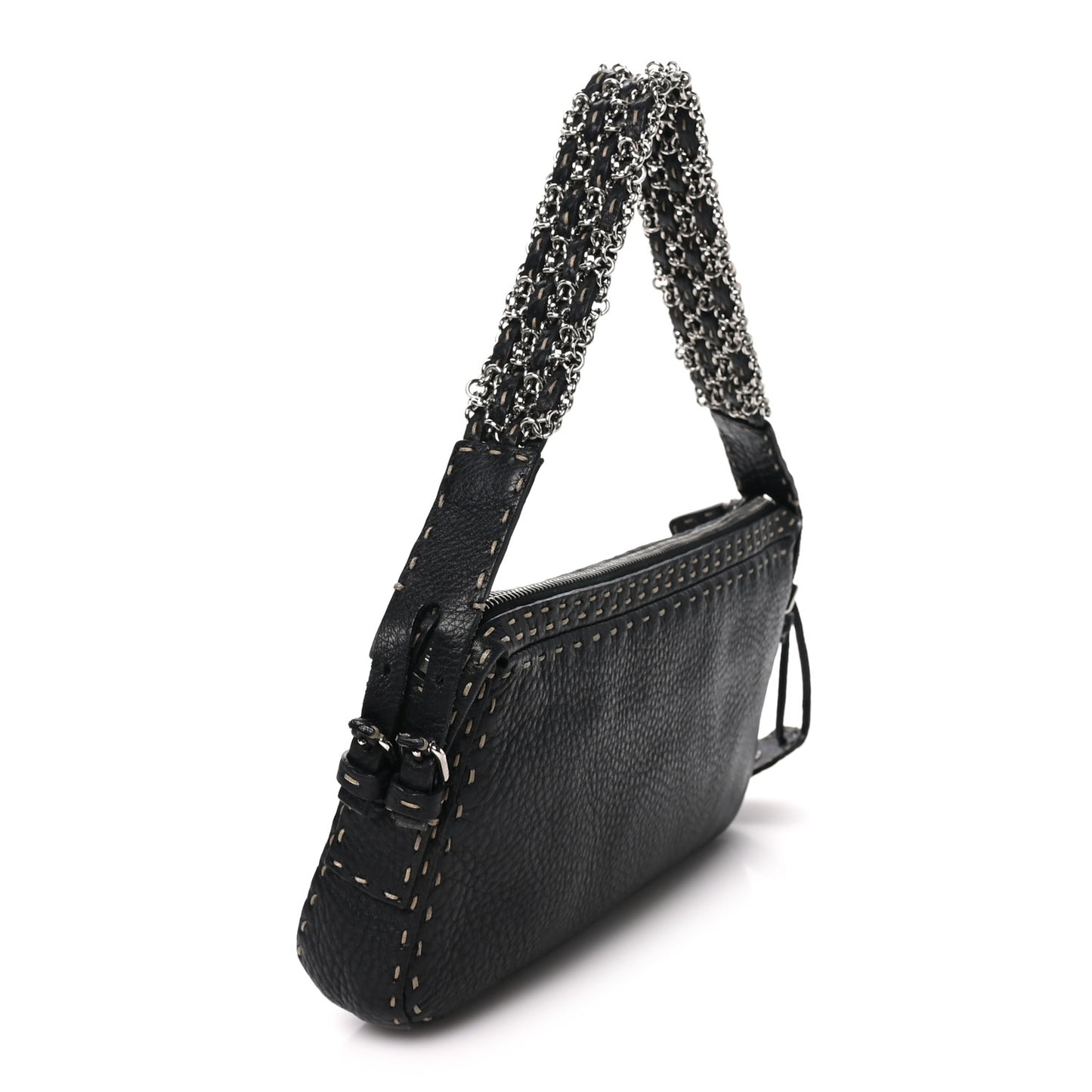 Calfskin Romano Selleria Chain Shoulder Bag Black