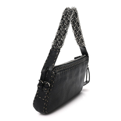 Fendi Calfskin Romano Selleria Chain Shoulder Bag Black 2 of 9