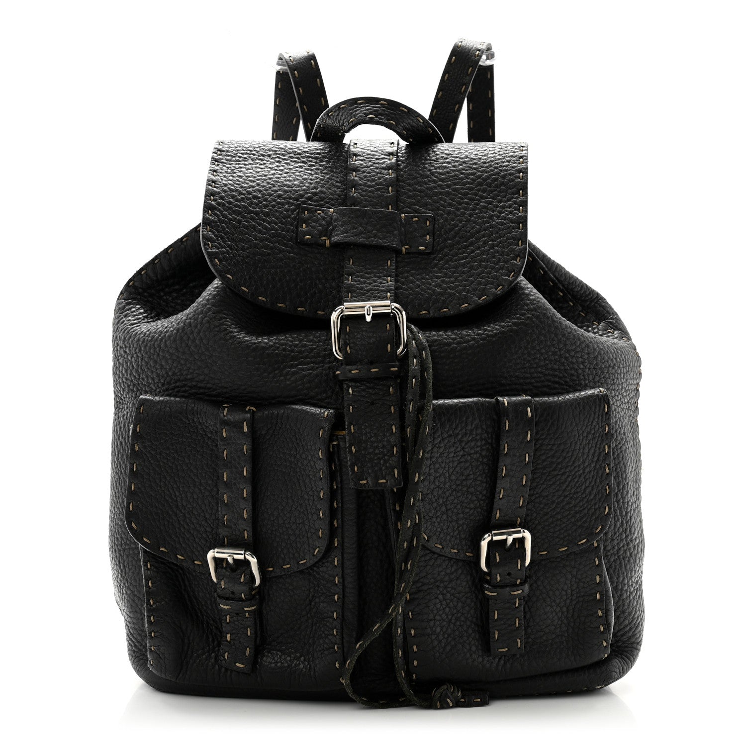Fendi Calfskin Romano Selleria Backpack Black 1 of 13
