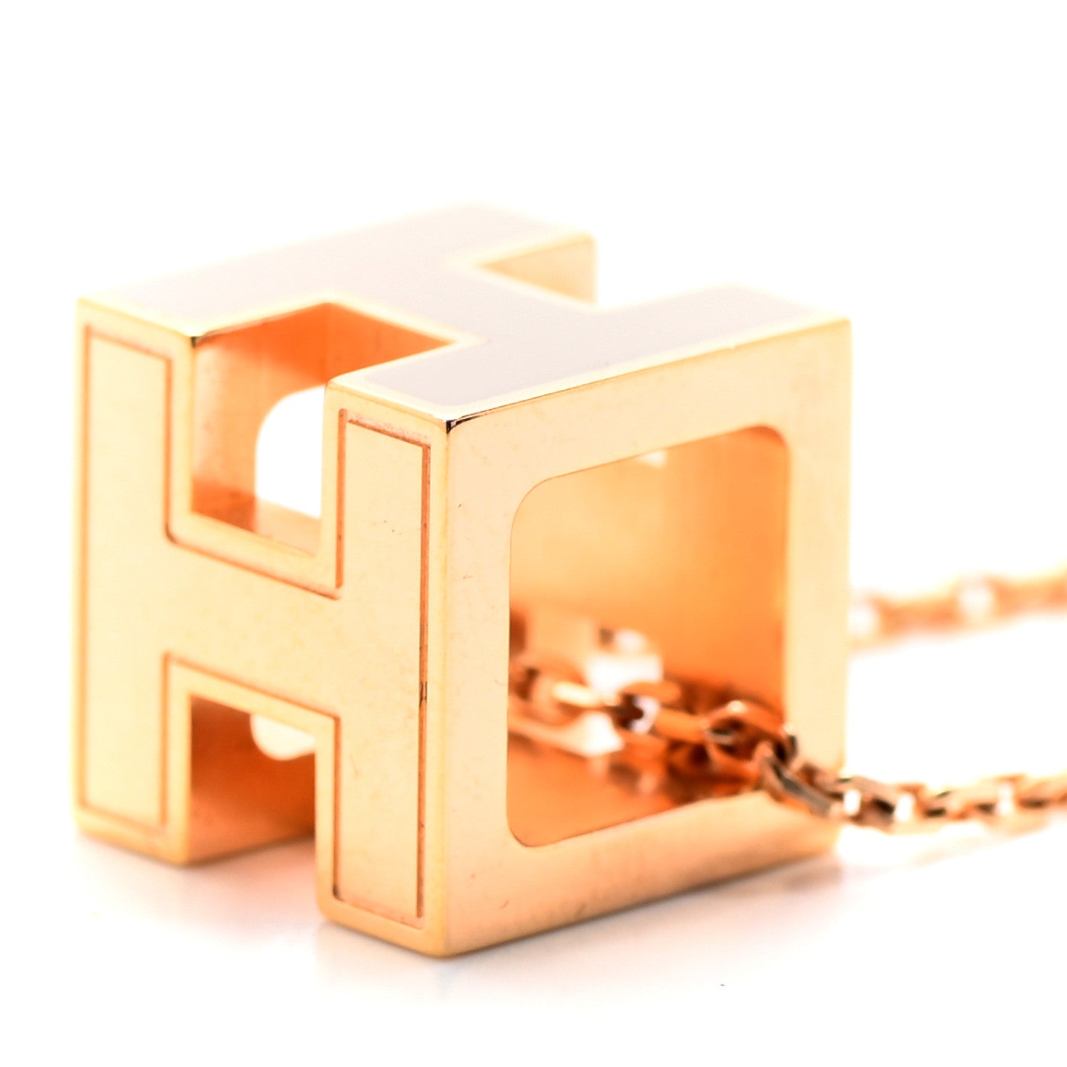 Hermes Rose Gold Lacquered Cage d'H Necklace Marron Glace 6 of 6