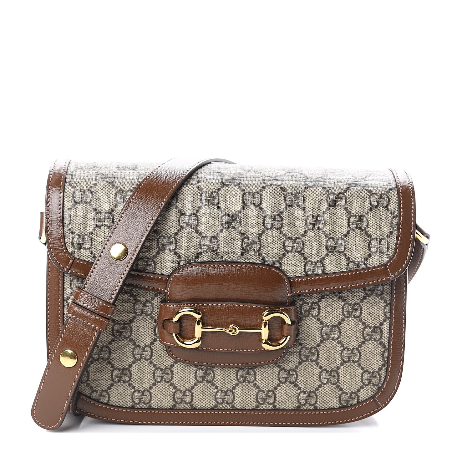 GG Supreme Monogram Horsebit 1955 Shoulder Bag Beige Brown Sugar