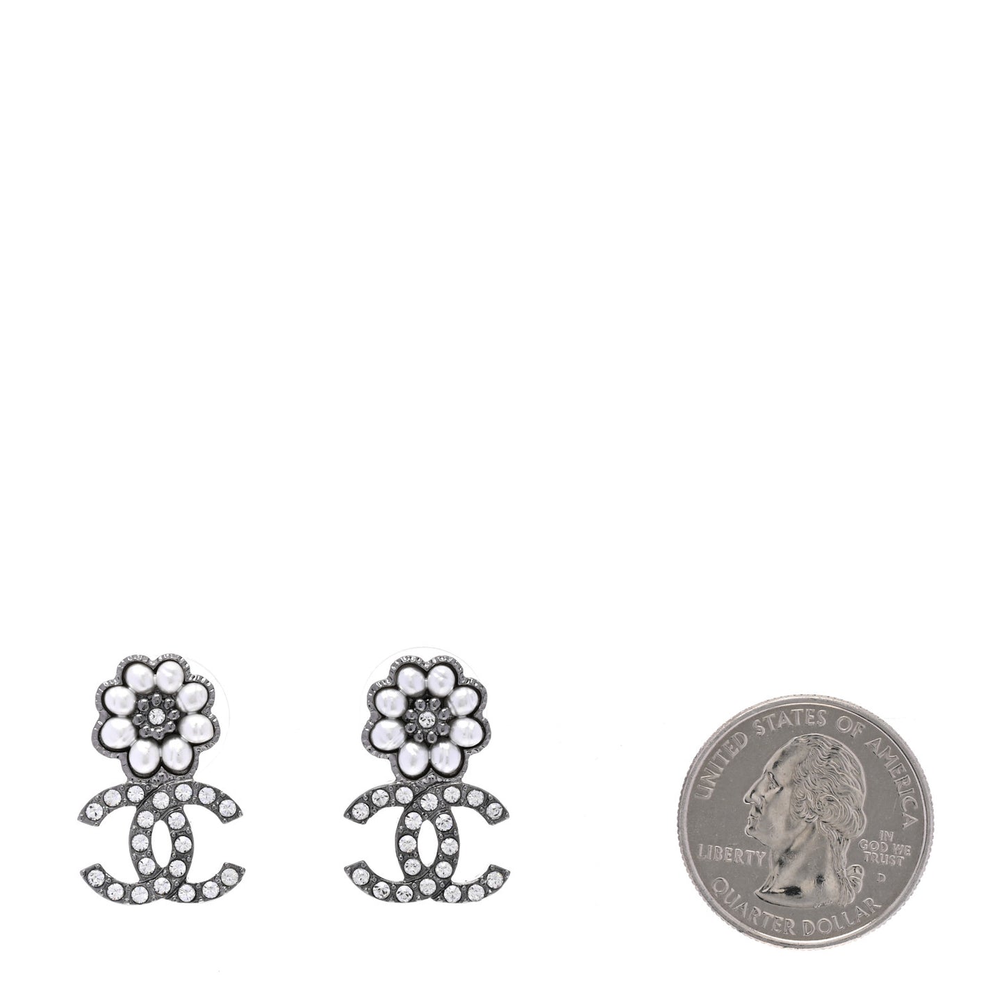 Pearl Crystal CC Flower Earrings Silver