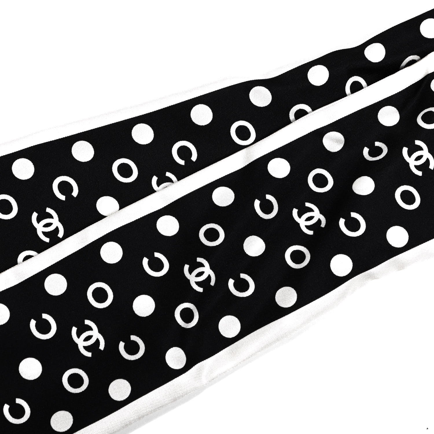 Chanel Silk CC Twilly Hair Tie Black White 4 of 6