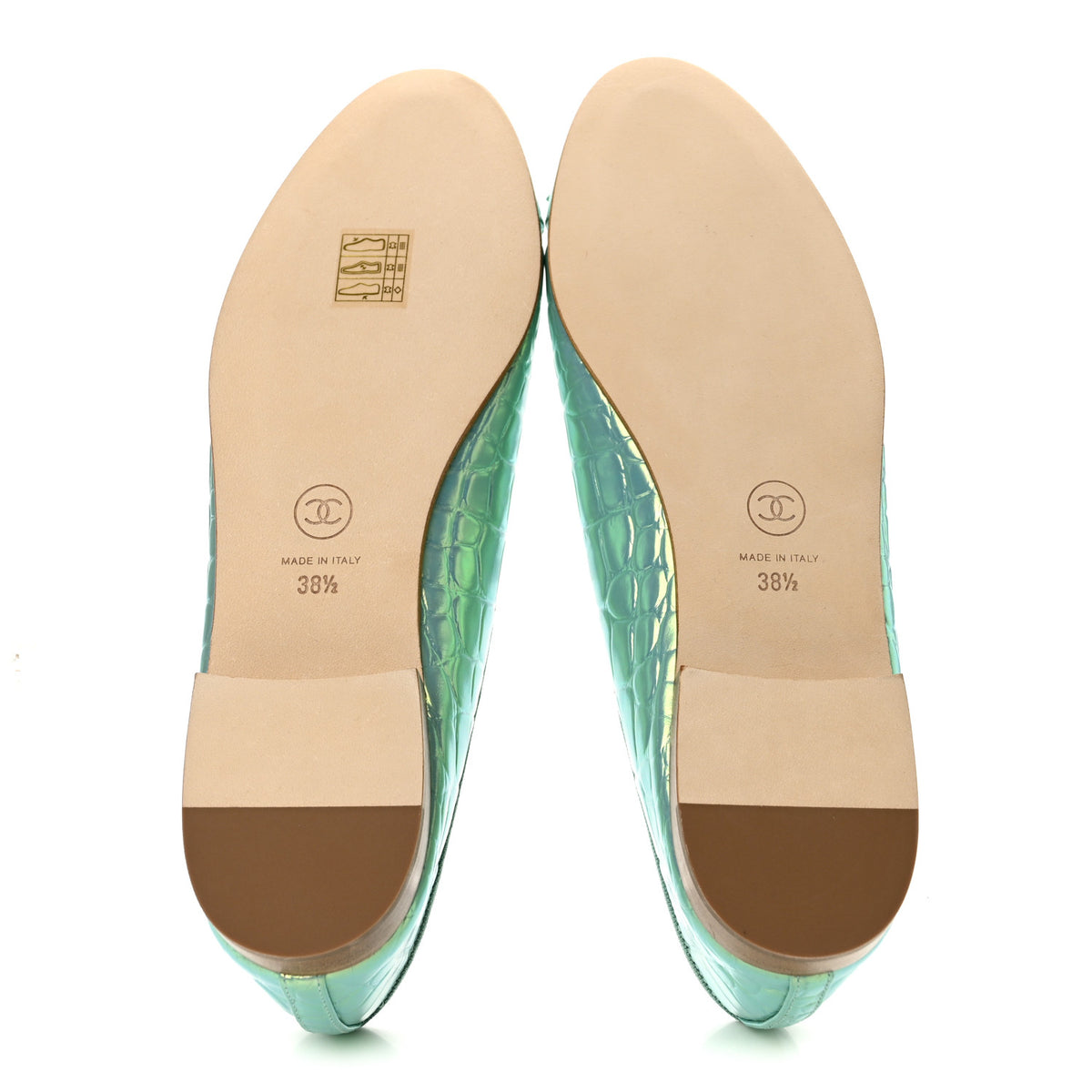 Chanel Iridescent Calfskin Crocodile Embossed Ballerina Flats 38.5 Green 6 of 10