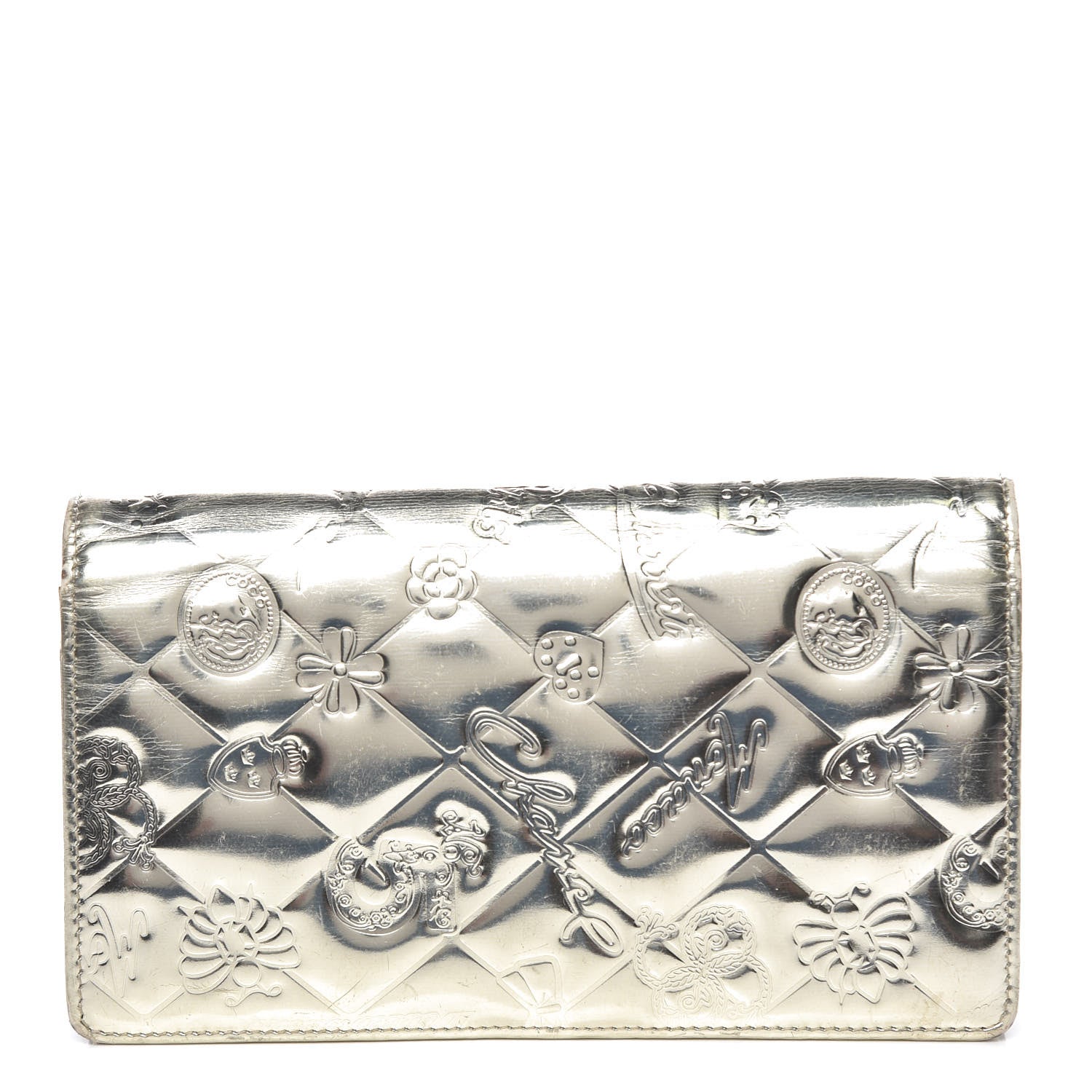 Chanel Metallic Patent Calfskin Quilted Lucky Symbols Yen Wallet Gold 1 of 16