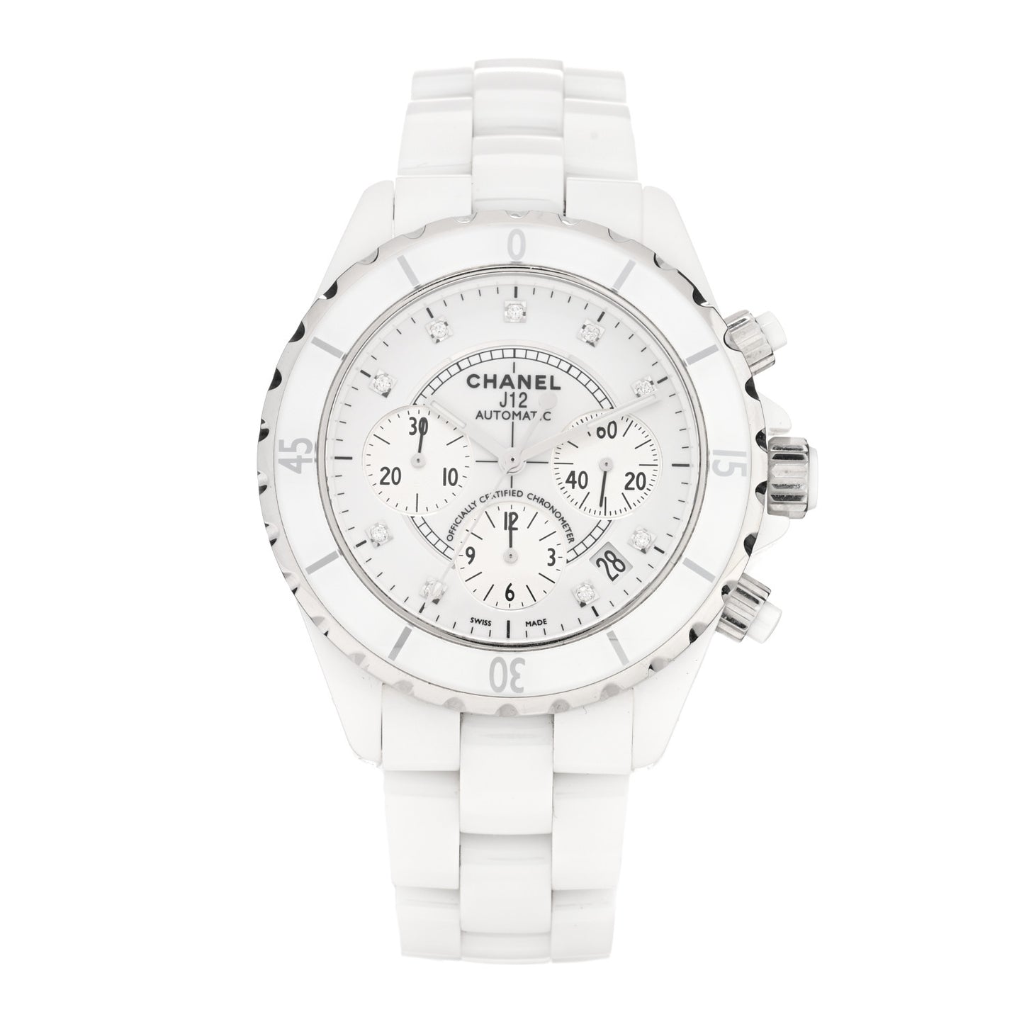 Stainless Steel Ceramic Diamond 41mm J12 Chronograph Automatic Watch White