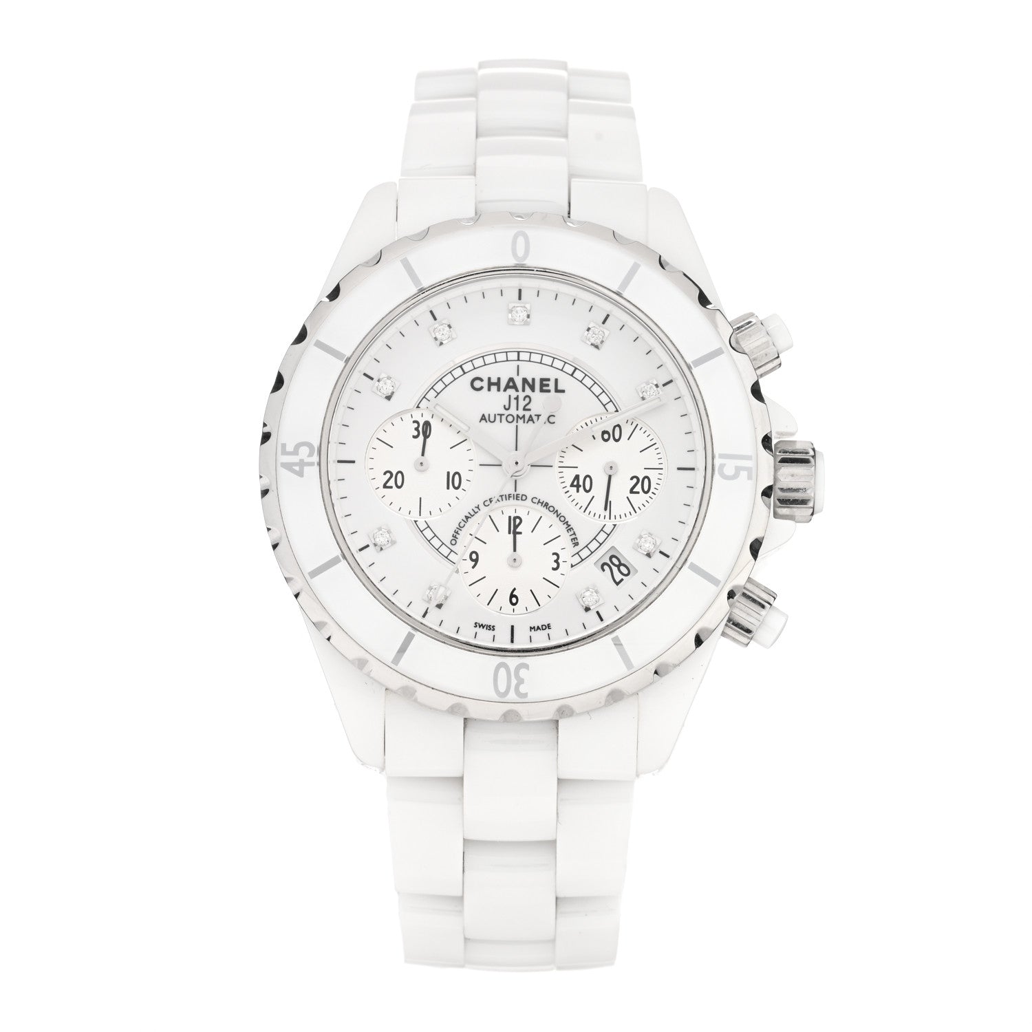 Chanel Stainless Steel Ceramic Diamond 41mm J12 Chronograph Automatic Watch White 1 of 5