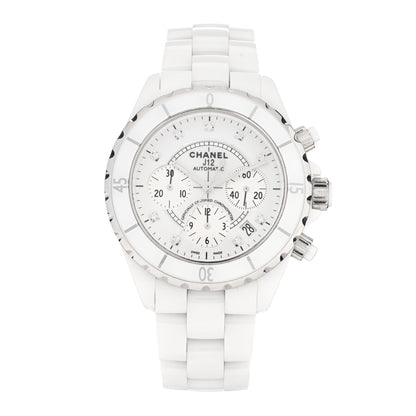 Chanel Stainless Steel Ceramic Diamond 41mm J12 Chronograph Automatic Watch White 1 of 5