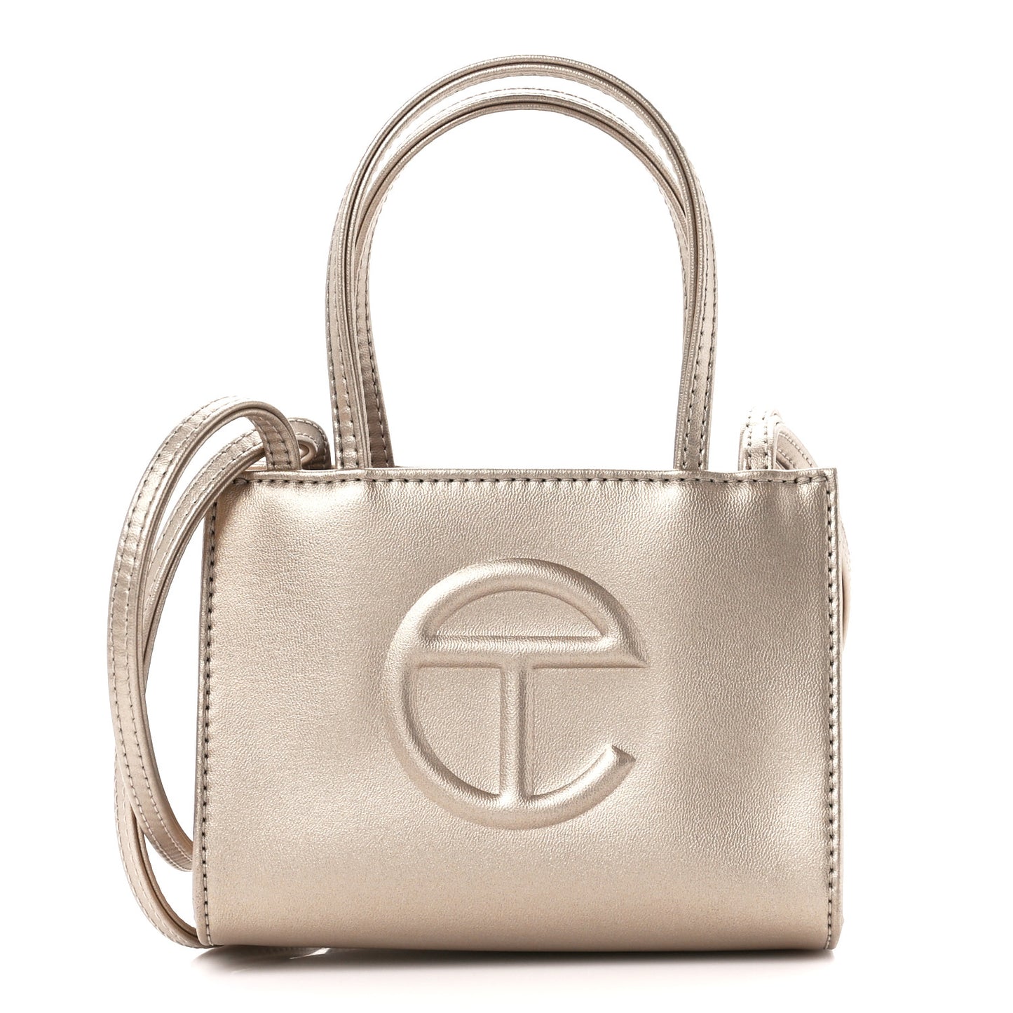 Metallic Vegan Leather Small Shopping Bag Gold