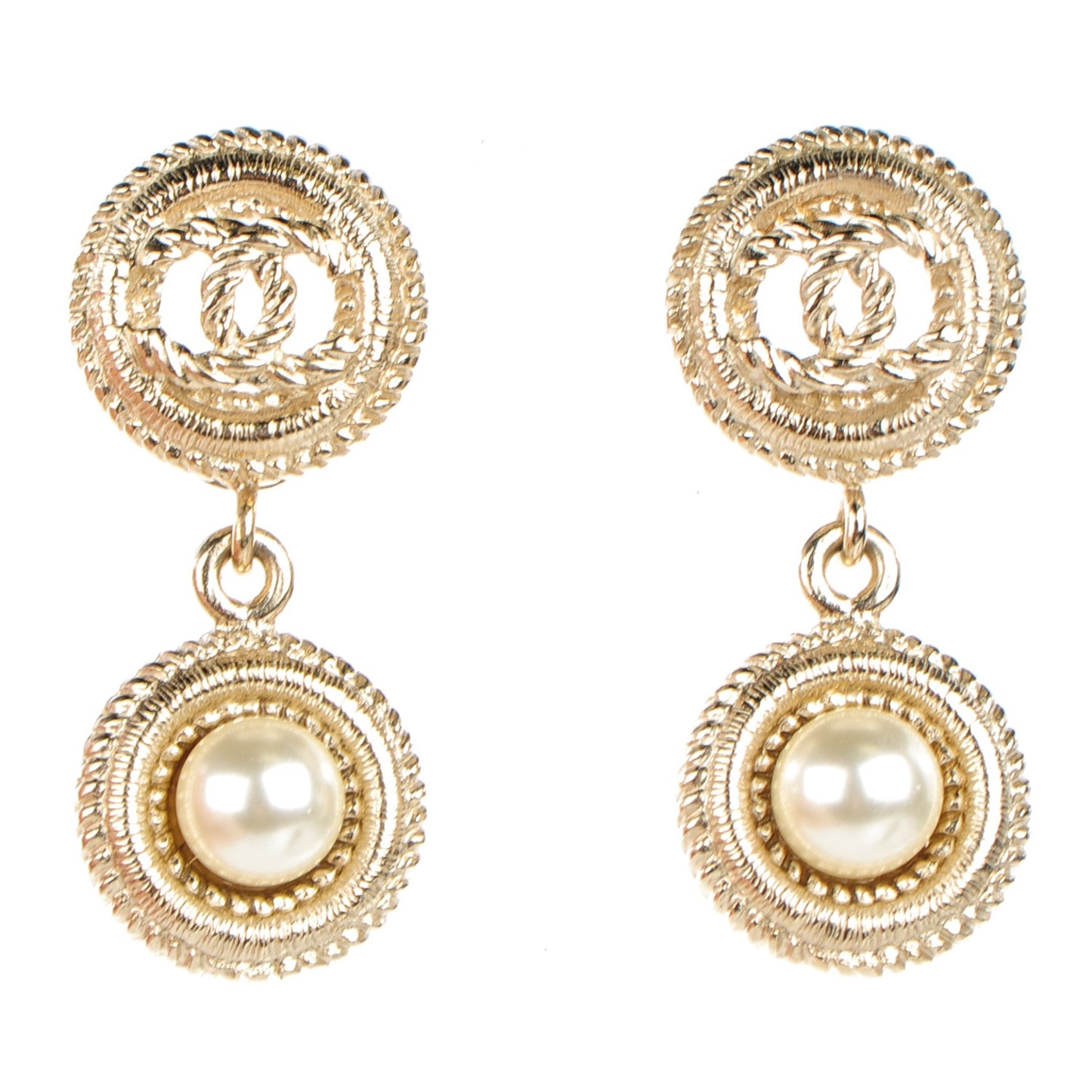 Pearl CC Dangle Earrings Gold