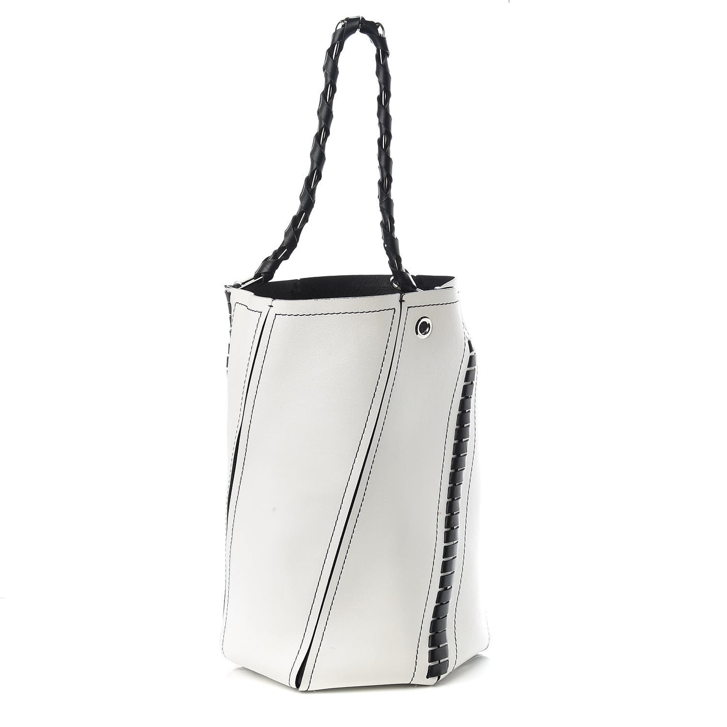 Smooth Calfskin Medium Hex Bucket Bag Black White