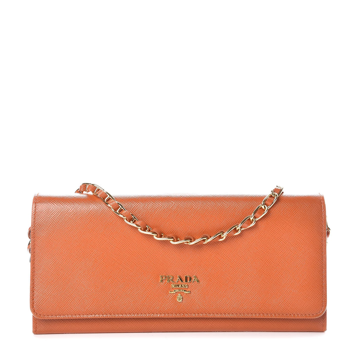 Saffiano Metal Oro Chain Wallet Papaya