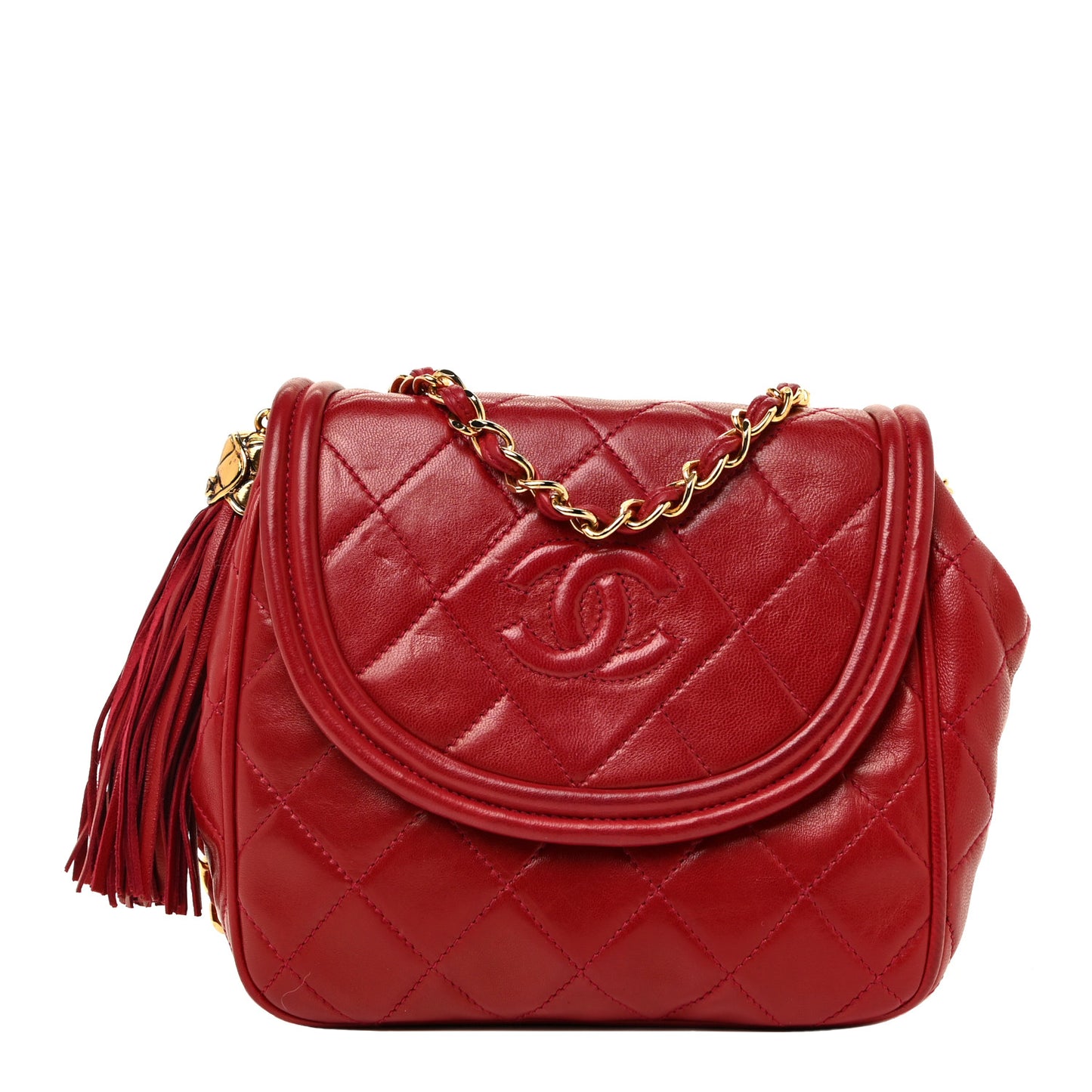Lambskin Quilted Flap Tassel Camera Bag Red