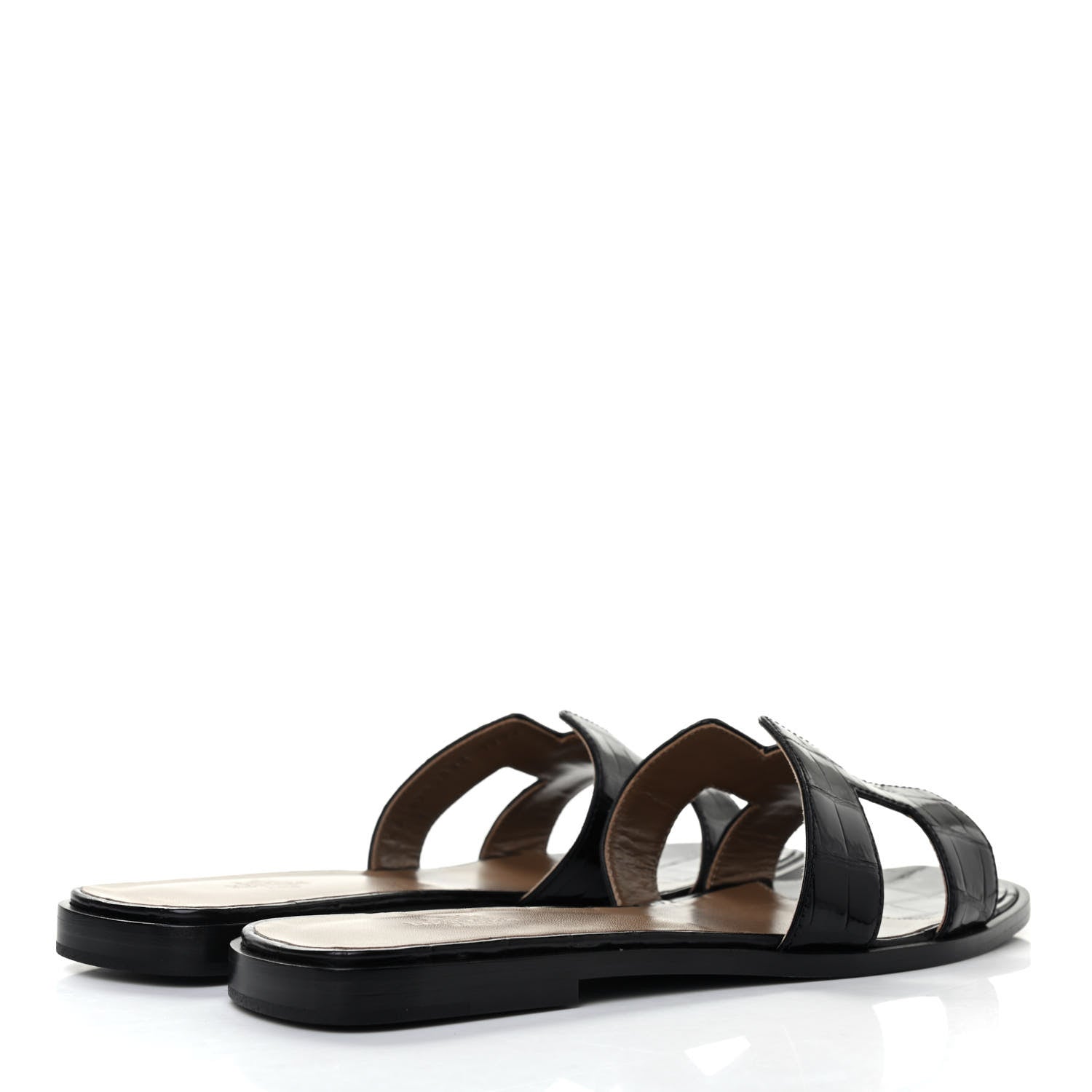 Hermes Shiny Alligator Oran Sandals 39.5 Black 4 of 8