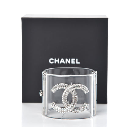 Chanel Lucite Baguette Crystal CC Cuff Transparent Silver 7 of 7